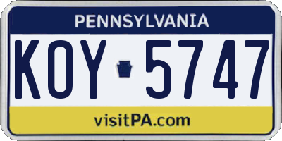 PA license plate KOY5747