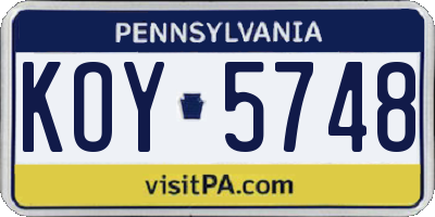PA license plate KOY5748