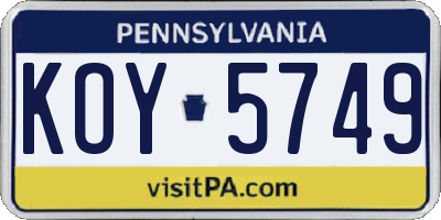 PA license plate KOY5749