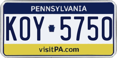 PA license plate KOY5750