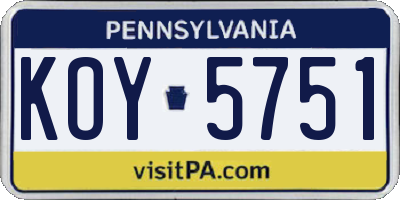 PA license plate KOY5751