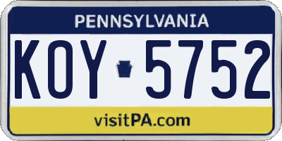PA license plate KOY5752