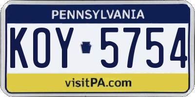 PA license plate KOY5754