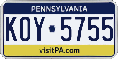 PA license plate KOY5755