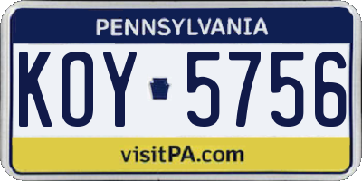 PA license plate KOY5756