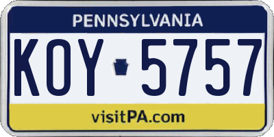 PA license plate KOY5757