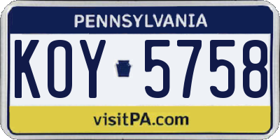 PA license plate KOY5758