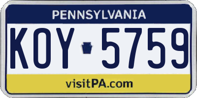 PA license plate KOY5759