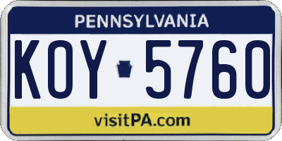 PA license plate KOY5760
