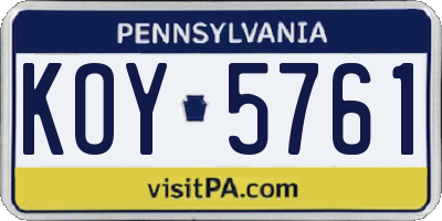 PA license plate KOY5761
