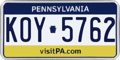 PA license plate KOY5762