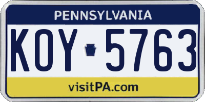 PA license plate KOY5763