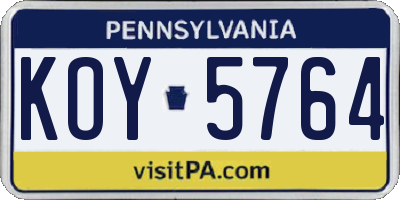 PA license plate KOY5764