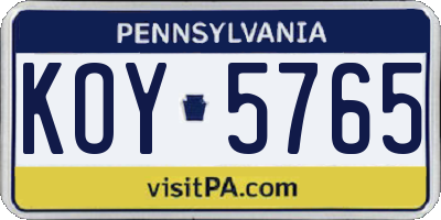 PA license plate KOY5765