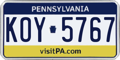 PA license plate KOY5767