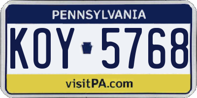 PA license plate KOY5768