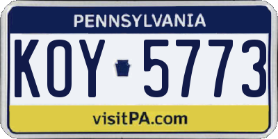 PA license plate KOY5773
