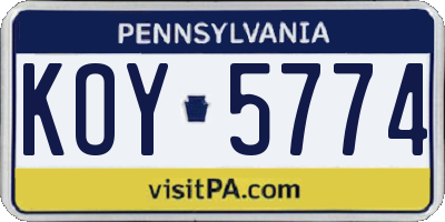 PA license plate KOY5774