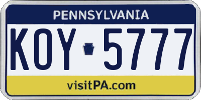 PA license plate KOY5777
