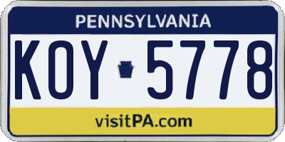PA license plate KOY5778