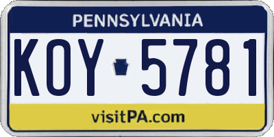 PA license plate KOY5781