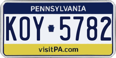 PA license plate KOY5782