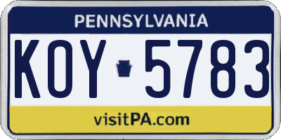 PA license plate KOY5783