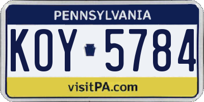 PA license plate KOY5784