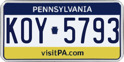 PA license plate KOY5793
