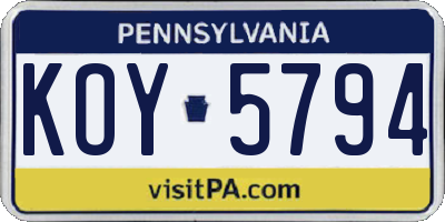 PA license plate KOY5794