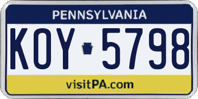 PA license plate KOY5798