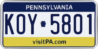 PA license plate KOY5801