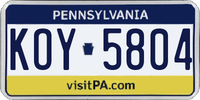 PA license plate KOY5804