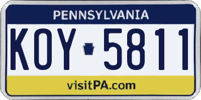 PA license plate KOY5811