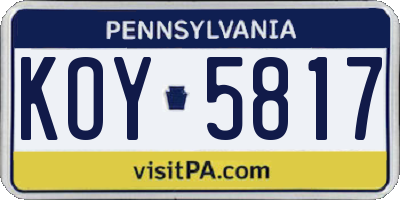 PA license plate KOY5817