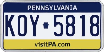 PA license plate KOY5818
