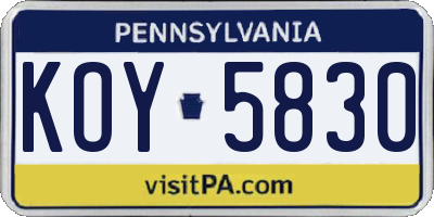 PA license plate KOY5830