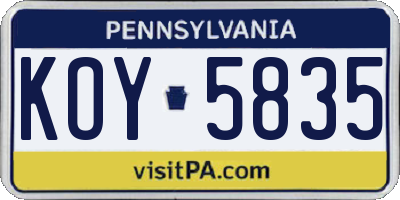 PA license plate KOY5835