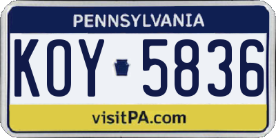 PA license plate KOY5836