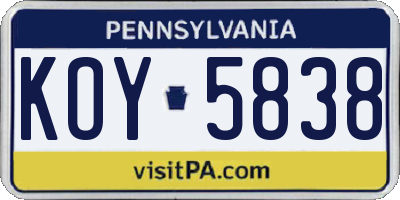 PA license plate KOY5838