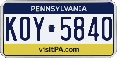PA license plate KOY5840