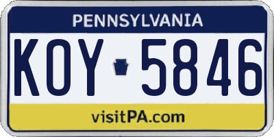 PA license plate KOY5846
