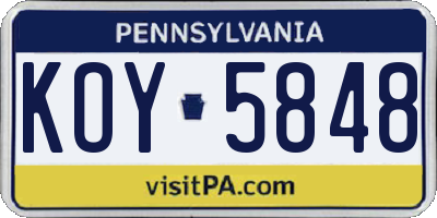 PA license plate KOY5848