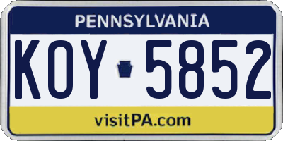 PA license plate KOY5852