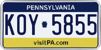 PA license plate KOY5855