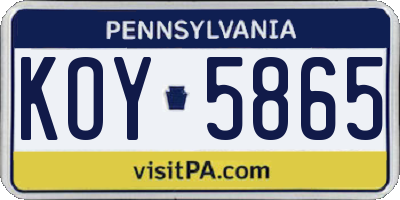 PA license plate KOY5865