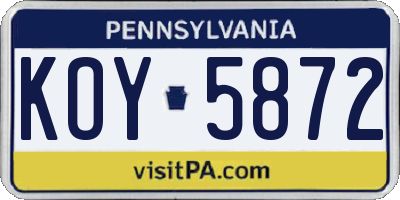PA license plate KOY5872