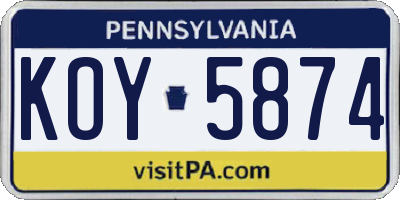 PA license plate KOY5874