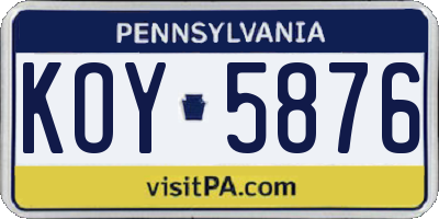PA license plate KOY5876