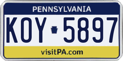 PA license plate KOY5897